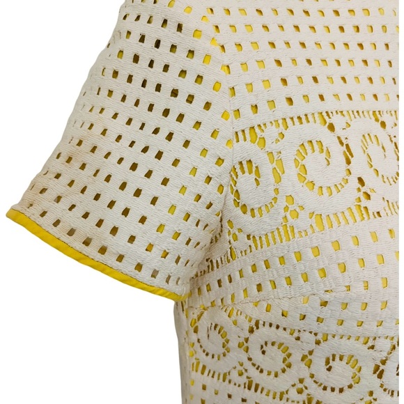 VINTAGE HENRY-LEE Crochet Lace Midi Dress in Ivory/Yellow - Picture 4 of 8